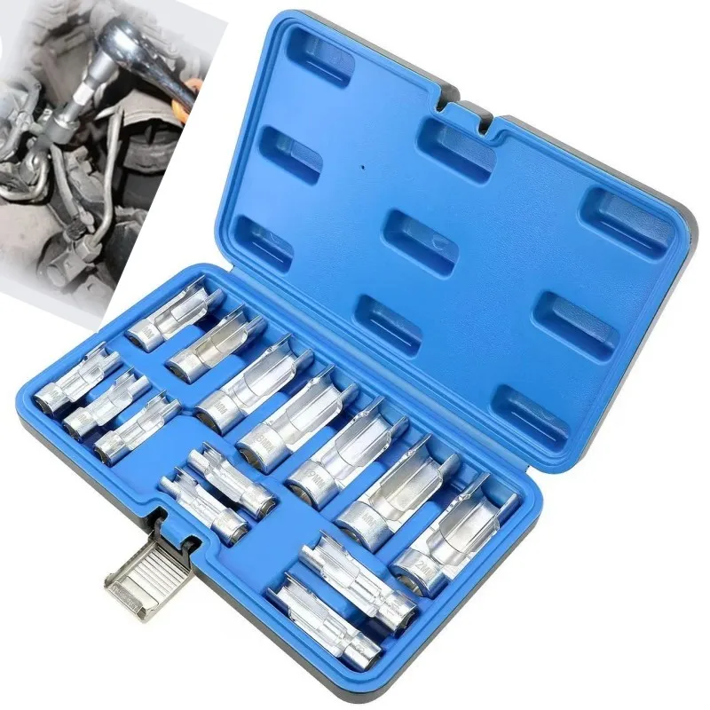 14 шт. от 8 мм до 22 мм 3/8 "1/2" торцевой ключ для топливопровода, соединительная гайка, головка, открытая втулка для снятия масляной трубы, инструменты для ремонта автомобиля 
14 шт. от 8 мм до 22 мм 3/8 "1/2" торцевой ключ для топливопровода, соединительная гайка, головка, открытая втулка для снятия масляной трубы, инструменты для ремонта автомобиля
