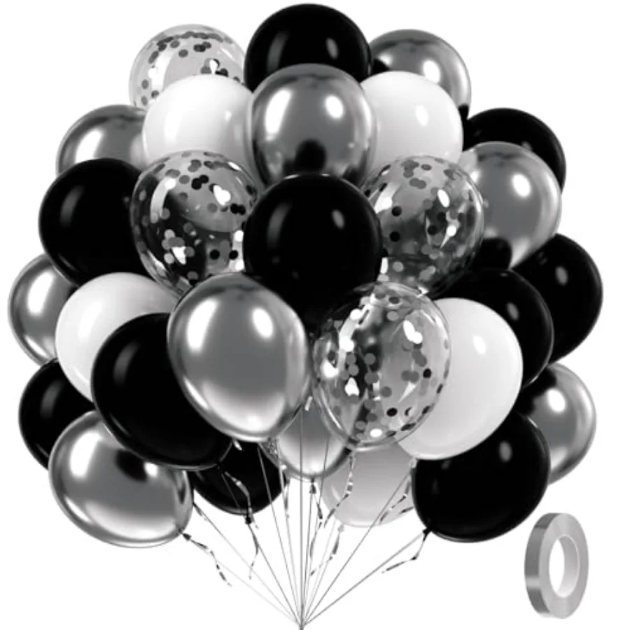 60pcs Black and Silver Balloons 12inch, and Balloons with Metallic Confetti Balloons for Baby Shower Wedding Birthday Graduatio
60pcs Black and Silver Balloons 12inch, and Balloons with Metallic Confetti Balloons for Baby Shower Wedding Birthday Graduatio