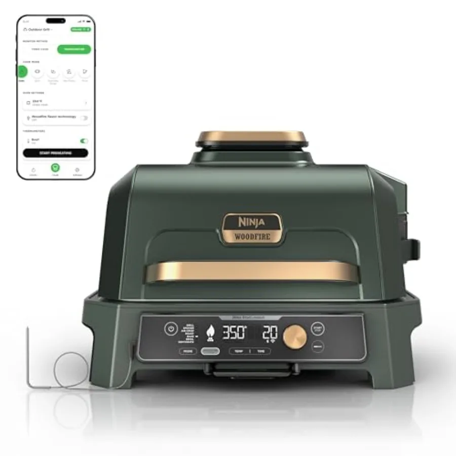 Outdoor grill smoker for backyard use, stainless steel, black, app-enabled 7-in-1 woodfire technology with built-in thermometer
Outdoor grill smoker for backyard use, stainless steel, black, app-enabled 7-in-1 woodfire technology with built-in thermometer