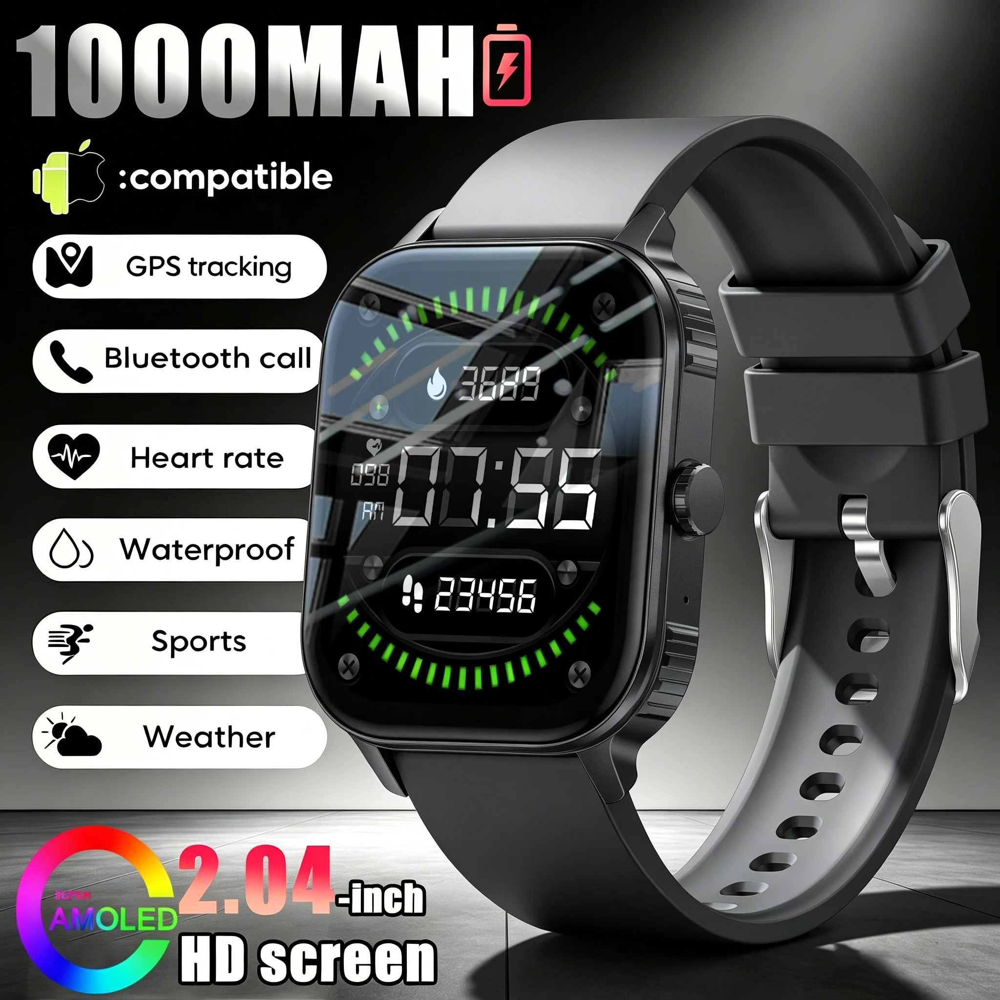 2026 New Sports fashion Smart watch 1000MAH Large battery 2.04''HD screen GPS IP68Waterproof Bluetooth call Health monitoring
2026 New Sports fashion Smart watch 1000MAH Large battery 2.04''HD screen GPS IP68Waterproof Bluetooth call Health monitoring