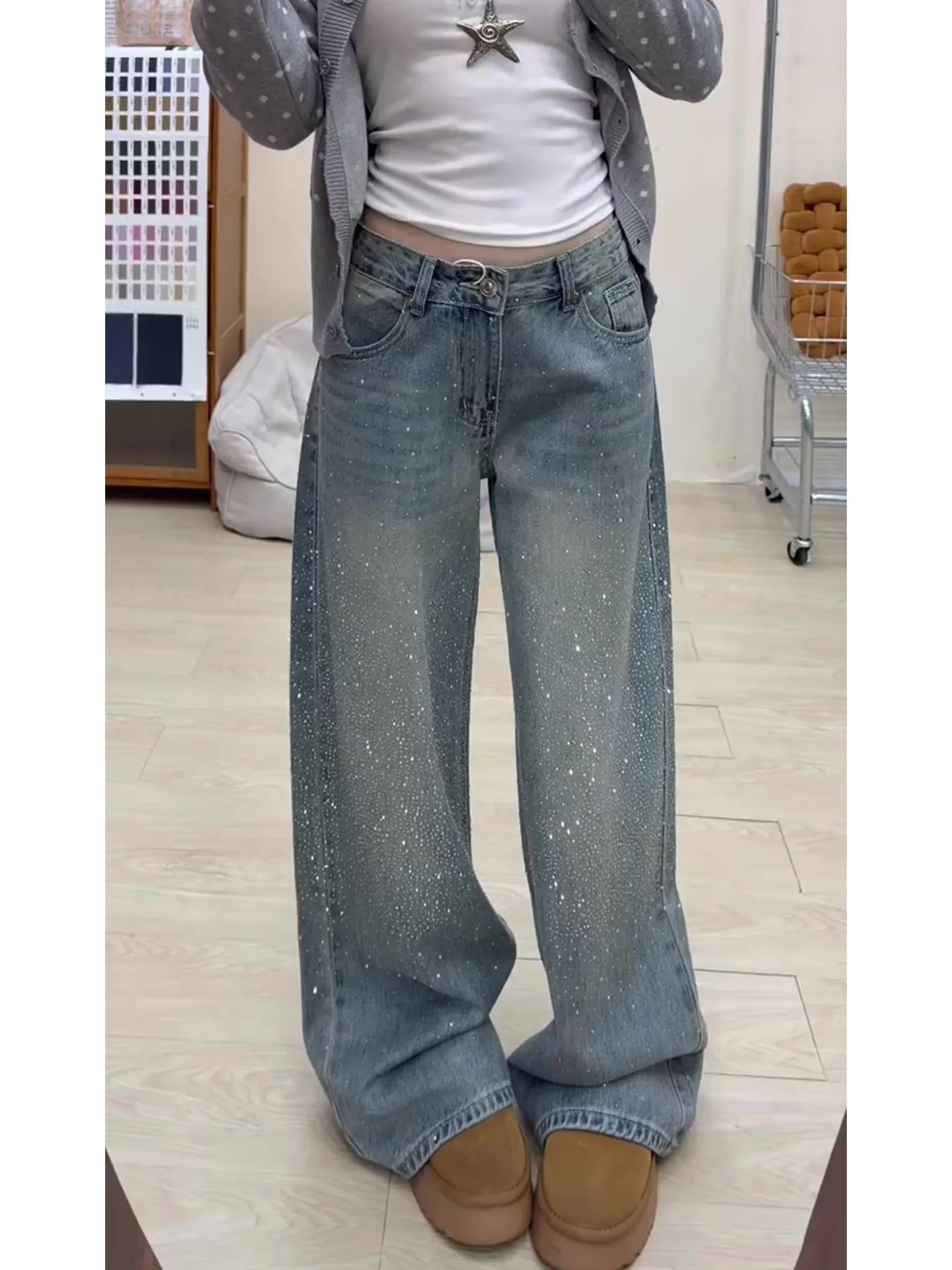 Shiny Blue American Washed Denim Jeans High Waist Wide Leg Casual Style Women's Summer New Sparkling Star River Straight Leg
Shiny Blue American Washed Denim Jeans High Waist Wide Leg Casual Style Women's Summer New Sparkling Star River Straight Leg
