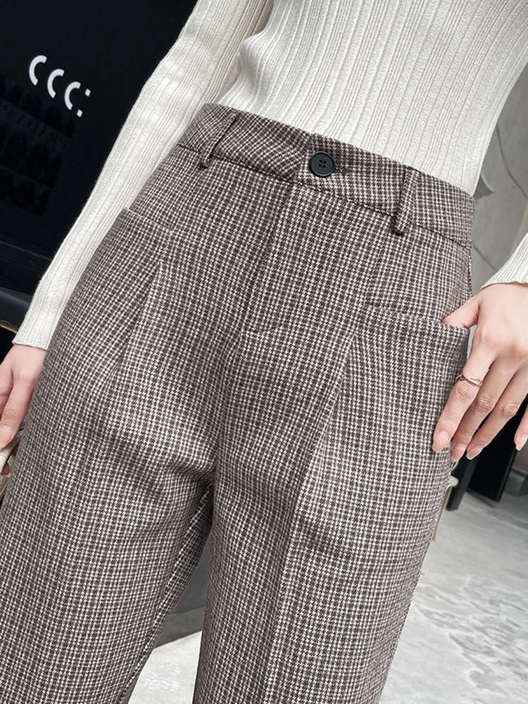 Женские шерстяные брюки-клоузы с высокой талией в клетку, корейский стиль, асимметричный дизайн, повседневные брюки-харланы для осени и зимы
Женские шерстяные брюки-клоузы с высокой талией в клетку, корейский стиль, асимметричный дизайн, повседневные брюки-харланы для осени и зимы