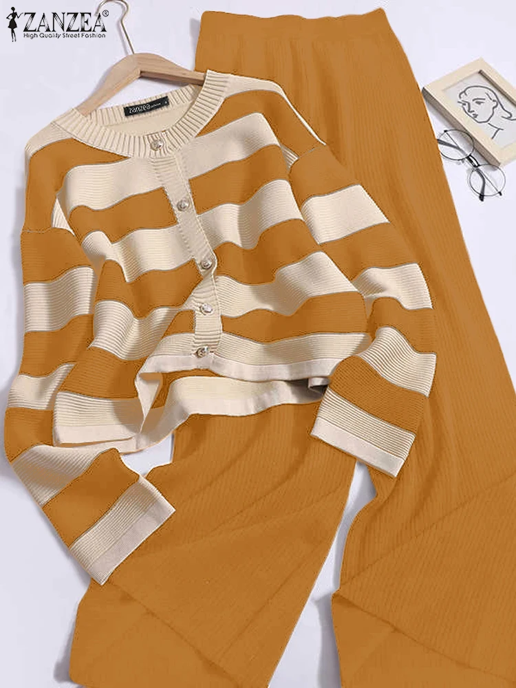 Holiday Solid Long Pant Outfits ZANZEA Women Spring 2pcs Pant Sets Casual Loose Buttons Striped Tops Suit 2025 Matching Suits
Holiday Solid Long Pant Outfits ZANZEA Women Spring 2pcs Pant Sets Casual Loose Buttons Striped Tops Suit 2025 Matching Suits