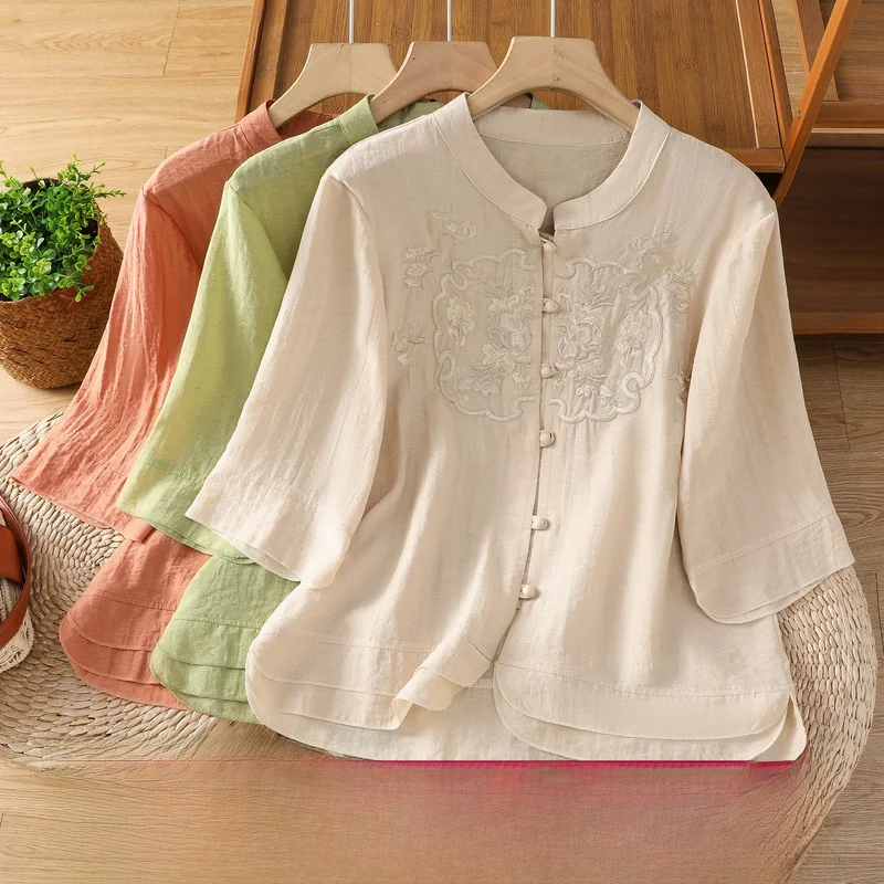 Elegant Embroidered Cotton Linen Open Cardigan Short Sleeve Loose Fit Women's Shirt Vintage Style Fashionable Ageless Design
Elegant Embroidered Cotton Linen Open Cardigan Short Sleeve Loose Fit Women's Shirt Vintage Style Fashionable Ageless Design