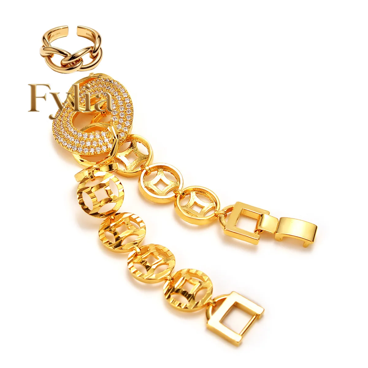 Fylia Jewelry Fylia Jewelry High-quality AU999 gold bracelet women's jewelry personality charm diamond coins 24K real gold ch
Fylia Jewelry Fylia Jewelry High-quality AU999 gold bracelet women's jewelry personality charm diamond coins 24K real gold ch
