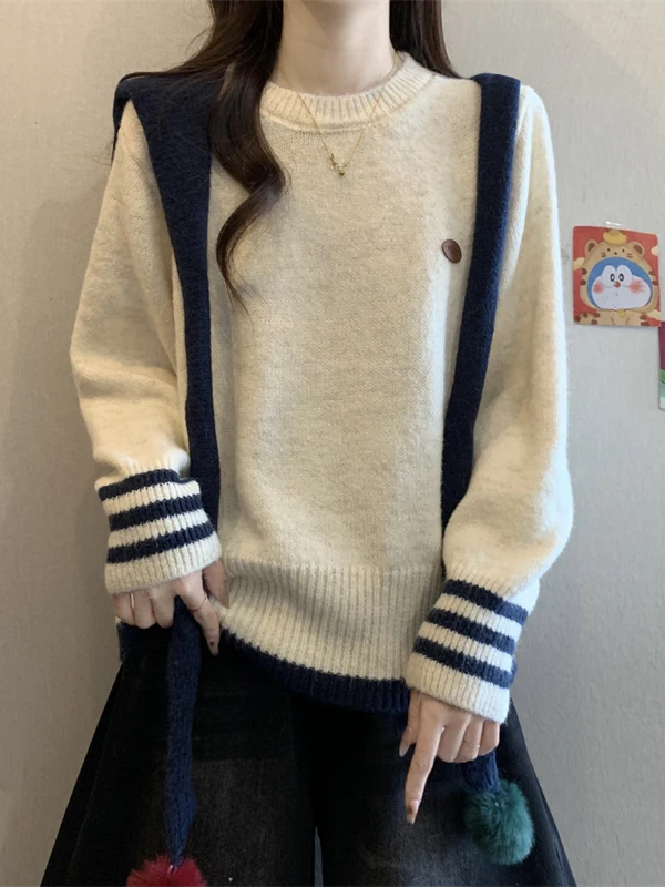 Корейский вязаный свитер в полоску для женщин, свободный крой, утягивающий, для ношения под одеждой, зимний, новый дизайн, повседневный, универсальный топ
Корейский вязаный свитер в полоску для женщин, свободный крой, утягивающий, для ношения под одеждой, зимний, новый дизайн, повседневный, универсальный топ