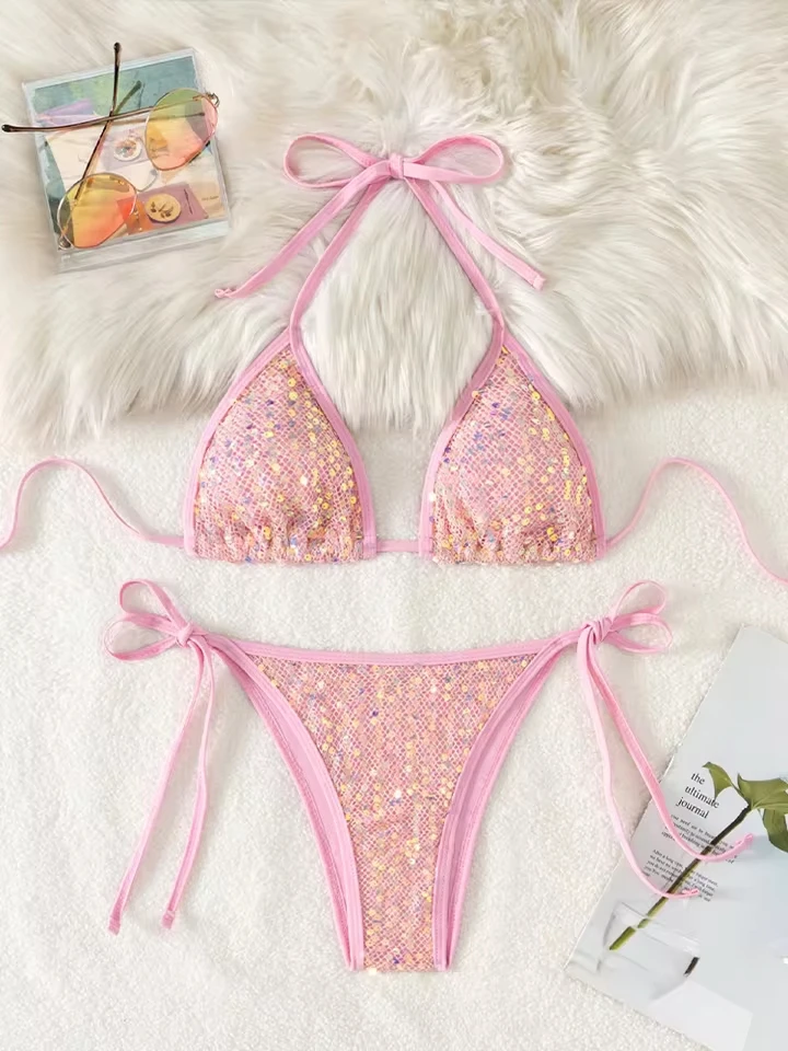 Vzvn 2026 Women Triangle Wrapped Swimsuit 2 Piece Lace Up Swimwear Sexy Thong Bathing Suit Bikini Shiny Sequins Bikini Set
Vzvn 2026 Women Triangle Wrapped Swimsuit 2 Piece Lace Up Swimwear Sexy Thong Bathing Suit Bikini Shiny Sequins Bikini Set