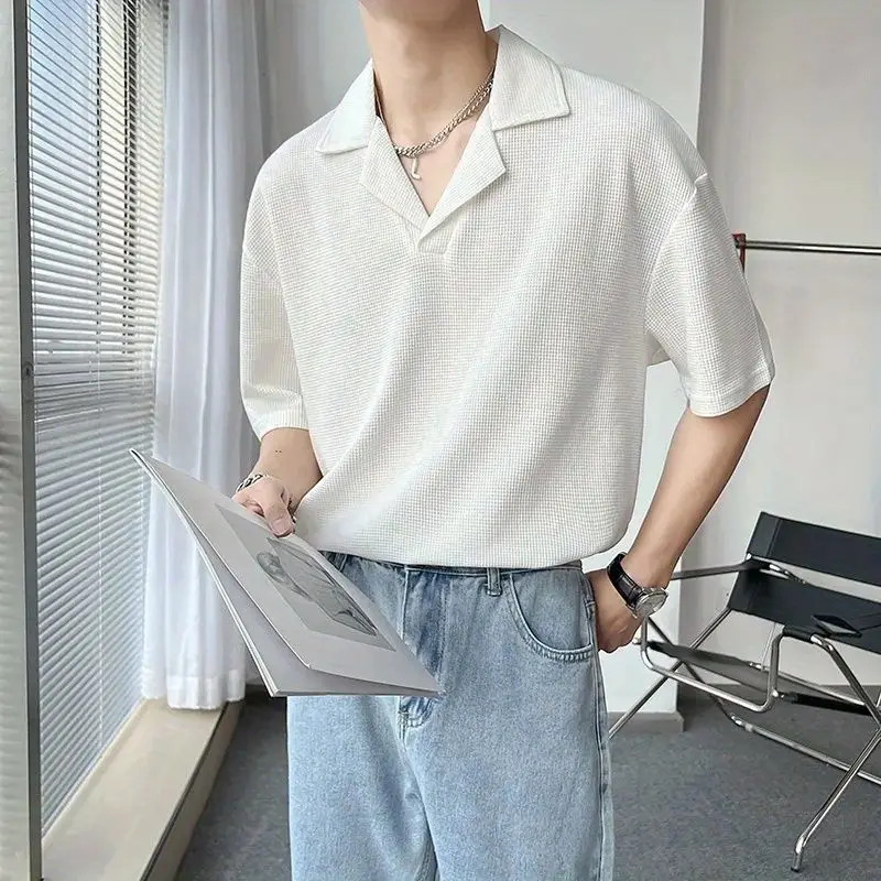 Korean Version Trendy Loose Men Short Sleeve Polo Shirt Lapel Solid Color Waffle Male Clothes Fashion Casual Ventilate Thin Tops
Korean Version Trendy Loose Men Short Sleeve Polo Shirt Lapel Solid Color Waffle Male Clothes Fashion Casual Ventilate Thin Tops