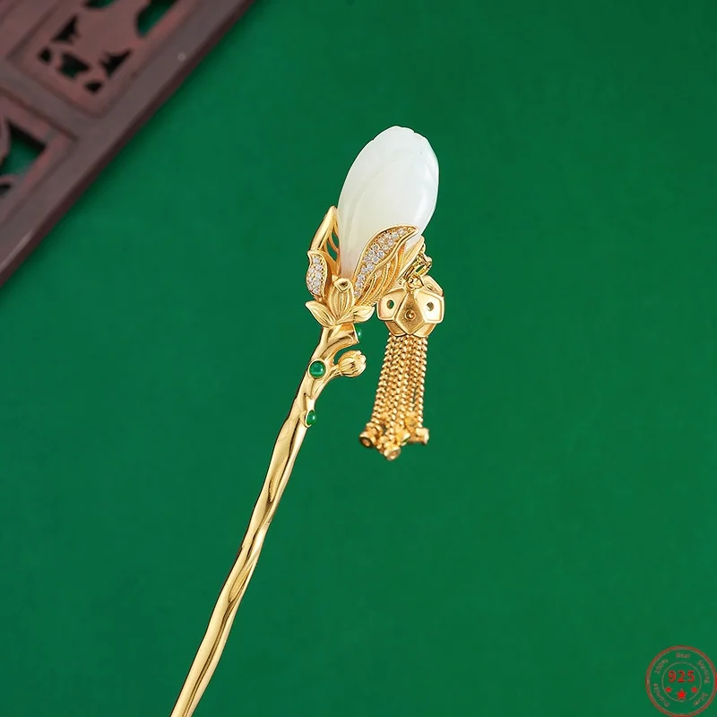 S925 Sterling Silver Hair Sticks for Women Gilded Hotan Jade Orchid Tassel Hair Forks Hairpin Cheongsam Headdress Wholesale
S925 Sterling Silver Hair Sticks for Women Gilded Hotan Jade Orchid Tassel Hair Forks Hairpin Cheongsam Headdress Wholesale