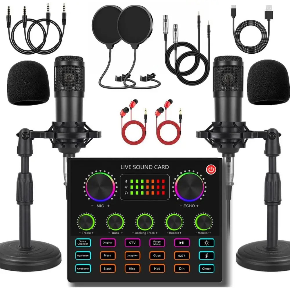 Premium Podcast Equipment Set or Dual Voice Modulator with Condenser Mic Bundle for Broadcasting, Recording, Singing, and Gaming
Premium Podcast Equipment Set or Dual Voice Modulator with Condenser Mic Bundle for Broadcasting, Recording, Singing, and Gaming