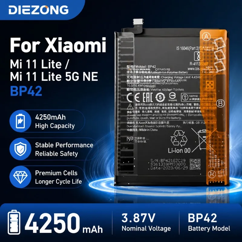 High-Quality 3.87V 4250mAh BP42 Mobile Phone Batteries for Xiaomi Mi 11 Lite/Mi 11 Lite 5G NE/2109119DG Rechargeable Battery
High-Quality 3.87V 4250mAh BP42 Mobile Phone Batteries for Xiaomi Mi 11 Lite/Mi 11 Lite 5G NE/2109119DG Rechargeable Battery