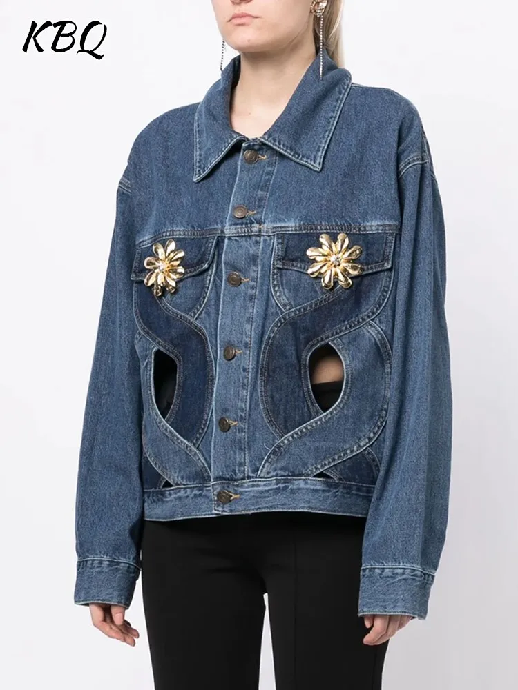 KBQ Casual Hollow Out Denim Coats For Women Lapel Long Sleeve Single Breasted Hit Color Loose Straight Jackets Female Fashion
KBQ Casual Hollow Out Denim Coats For Women Lapel Long Sleeve Single Breasted Hit Color Loose Straight Jackets Female Fashion