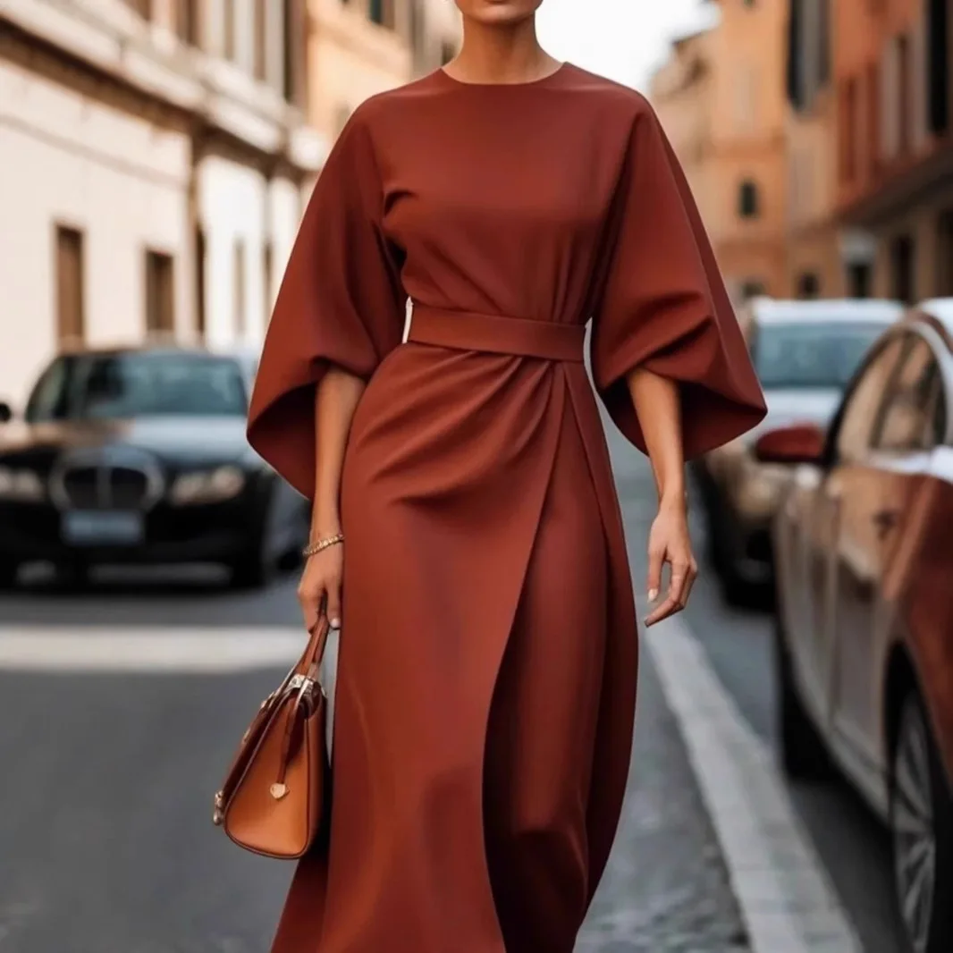 2025 Women's European And American Cross-border Fashion Elegant Solid Color Waist Dress Casual Bat Sleeve Dress
2025 Women's European And American Cross-border Fashion Elegant Solid Color Waist Dress Casual Bat Sleeve Dress
