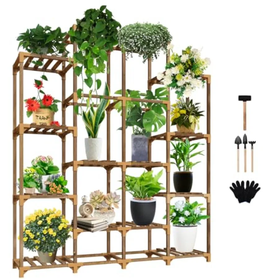 Tall 14-tier wood shelf for indoor outdoor plants, natural wood color, space-saving corner design with 16-pot capacity for balc
Tall 14-tier wood shelf for indoor outdoor plants, natural wood color, space-saving corner design with 16-pot capacity for balc