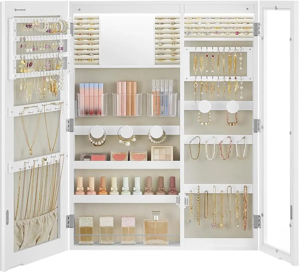 LED Jewelry Cabinet, Mirror with Jewelry Storage, Glass Window, Wall/Door-Mounted, 3.9 x 23.6 x 31.5 Inches, Interior M
LED Jewelry Cabinet, Mirror with Jewelry Storage, Glass Window, Wall/Door-Mounted, 3.9 x 23.6 x 31.5 Inches, Interior M