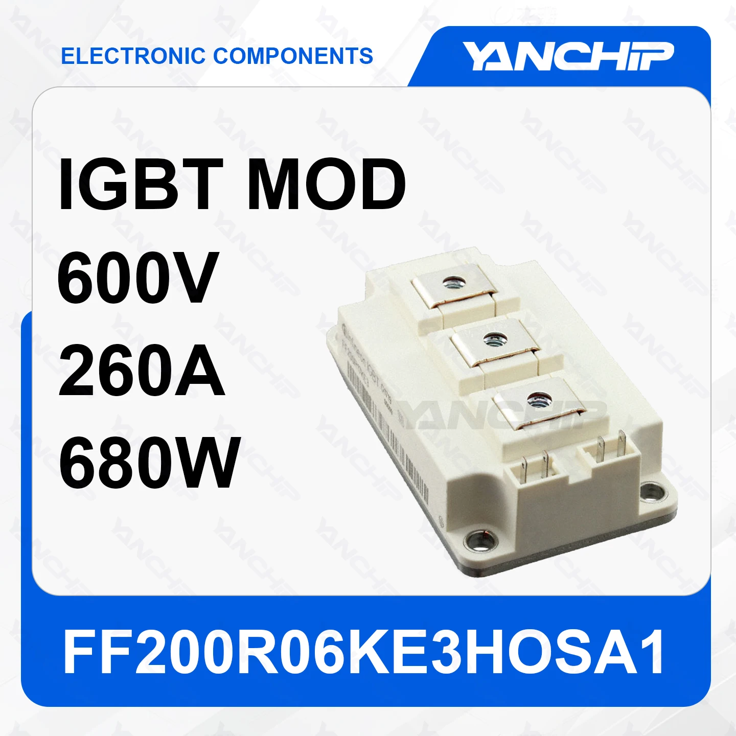 IGBT MOD FF200R06KE3HOSA1 600V 260A 680W 1.9V @ 15V,200A 5 mA -40°C ~ 150°C(TJ) half bridge
IGBT MOD FF200R06KE3HOSA1 600V 260A 680W 1.9V @ 15V,200A 5 mA -40°C ~ 150°C(TJ) half bridge