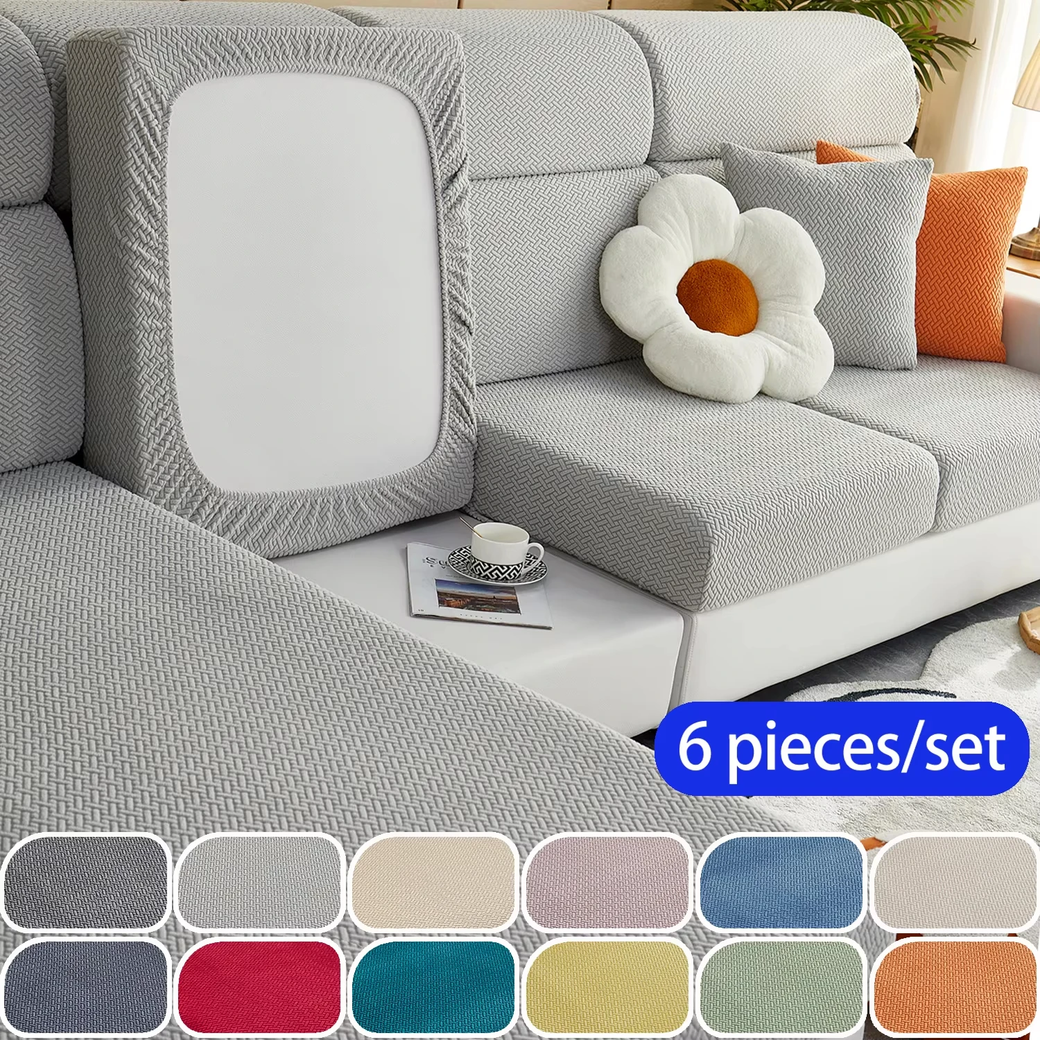 XM-Luvetoria 6pc/set Jacquard Sofa Cushion Covers Solid Color Stretch Twill Sofa Slipcover , 3 Back Cover +2 Single Seat Cover +1 Chaise longue
XM-Luvetoria 6pc/set Jacquard Sofa Cushion Covers Solid Color Stretch Twill Sofa Slipcover , 3 Back Cover +2 Single Seat Cover +1 Chaise longue