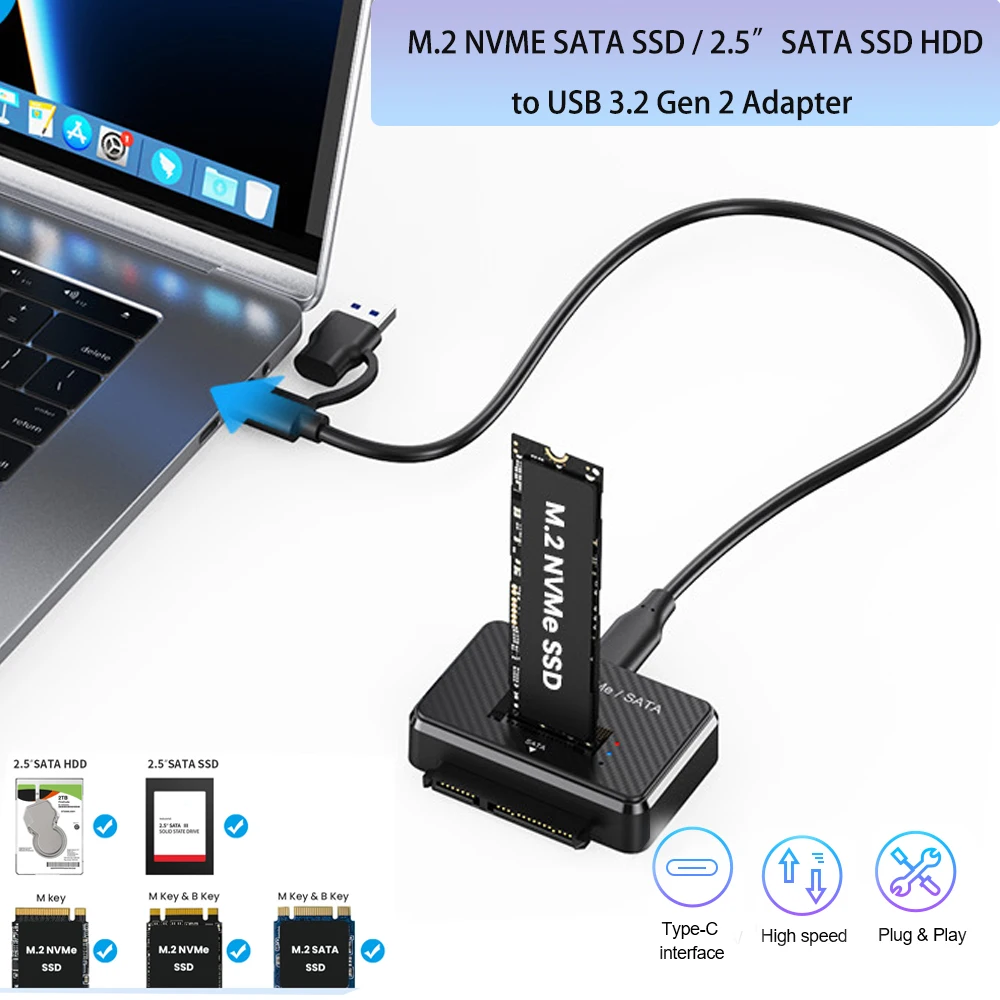 M2 SATA NVMe to USB 3.1 10Gbps Direct Plug 2.5 inch SATA SSD Test Adapter for 2230 2242 2280 22110 M2 SSD Docking Station Base
M2 SATA NVMe to USB 3.1 10Gbps Direct Plug 2.5 inch SATA SSD Test Adapter for 2230 2242 2280 22110 M2 SSD Docking Station Base