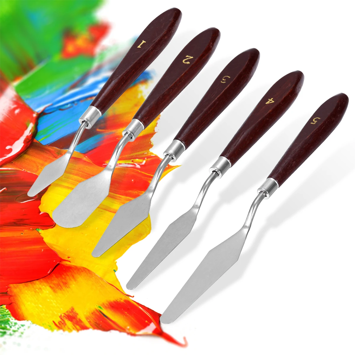 5 pcs Painting Knives Stainless Steel Blades Wood Handles Artists Palette Set for Stainless Steel Knife Hobbyists Students
5 pcs Painting Knives Stainless Steel Blades Wood Handles Artists Palette Set for Stainless Steel Knife Hobbyists Students