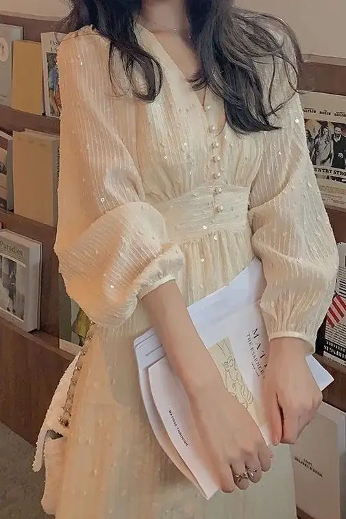Luxury Sequined V-neck Elegant Long Dress Women Waisted A-line Pleated Premium Dress Lady Evening Banquet Executive Clothing
Luxury Sequined V-neck Elegant Long Dress Women Waisted A-line Pleated Premium Dress Lady Evening Banquet Executive Clothing