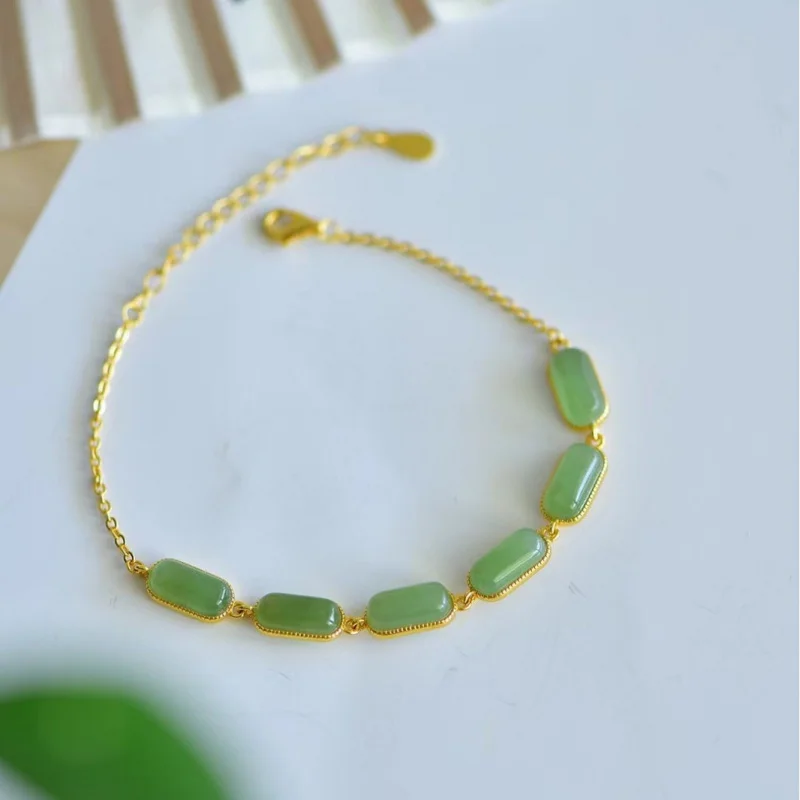 Hetian Jade Russian Jasper Chain Sterling Silver Inlaid Bracelet
Hetian Jade Russian Jasper Chain Sterling Silver Inlaid Bracelet