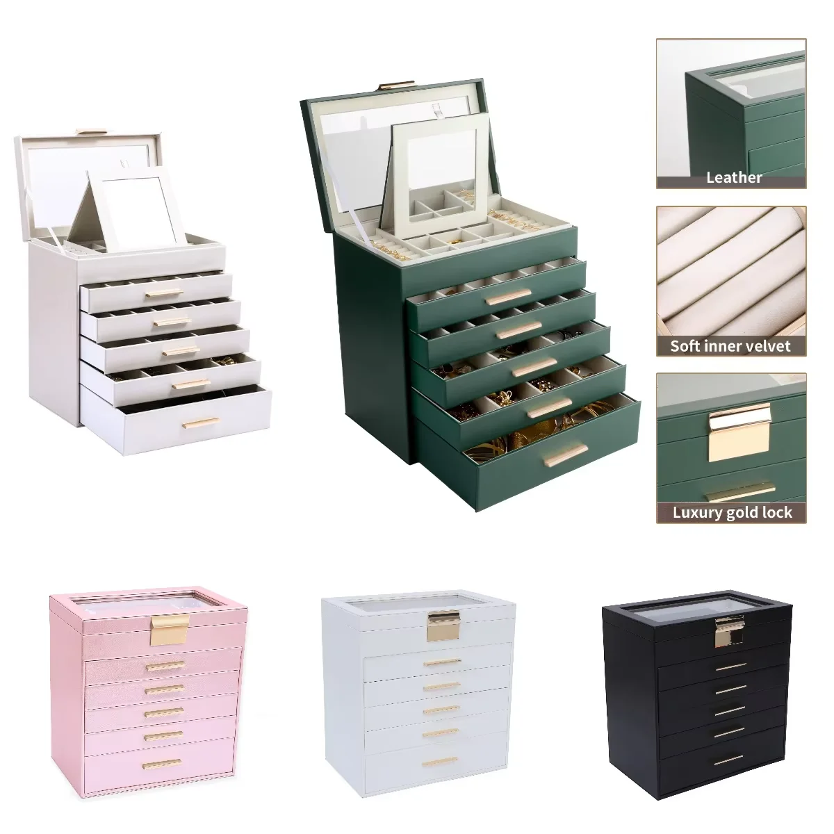 5-layer drawer jewelry box, new simple princess style, multi-layer home storage box for ornaments and jewelry
5-layer drawer jewelry box, new simple princess style, multi-layer home storage box for ornaments and jewelry