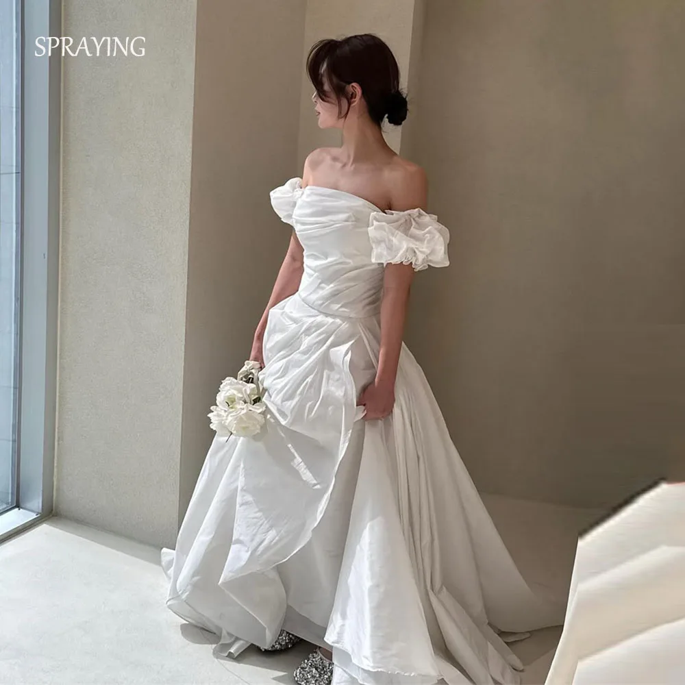SPRAYING Ivory Taffeta Long Wedding Dress Korea Photo Shoot Strapless Puff Sleeves Bridal Gowns Corset Customized 웨딩드레스
SPRAYING Ivory Taffeta Long Wedding Dress Korea Photo Shoot Strapless Puff Sleeves Bridal Gowns Corset Customized 웨딩드레스