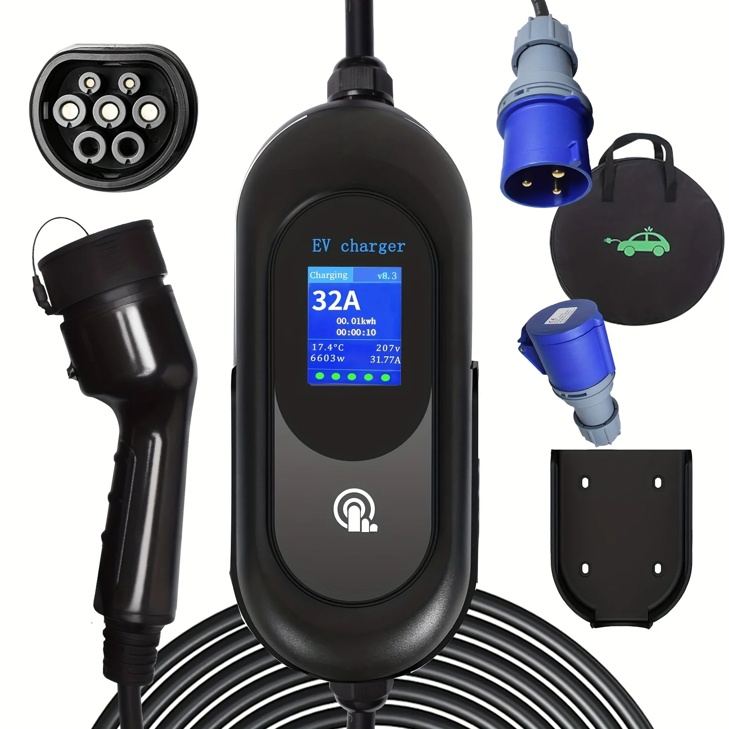 Портативное зарядное устройство для электромобилей 32 А, европейский стандарт | Промышленная быстрая зарядка 230 В переменного тока с ЖК-дисплеем и функцией таймера | Включает Compa
Портативное зарядное устройство для электромобилей 32 А, европейский стандарт | Промышленная быстрая зарядка 230 В переменного тока с ЖК-дисплеем и функцией таймера | Включает Compa