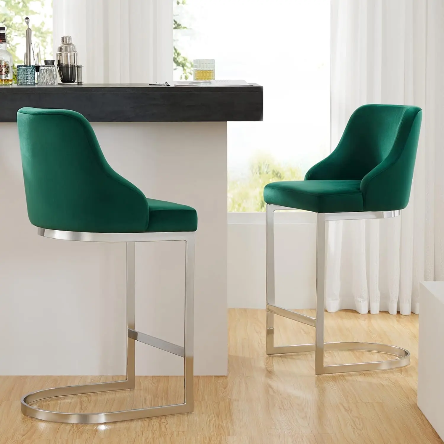 Velvet Bar Stools Set of 2, Counter Height 26-Inch Bar Stools with Back, Modern Counter Stools with Steel U-Shaped Base, Upholst
Velvet Bar Stools Set of 2, Counter Height 26-Inch Bar Stools with Back, Modern Counter Stools with Steel U-Shaped Base, Upholst