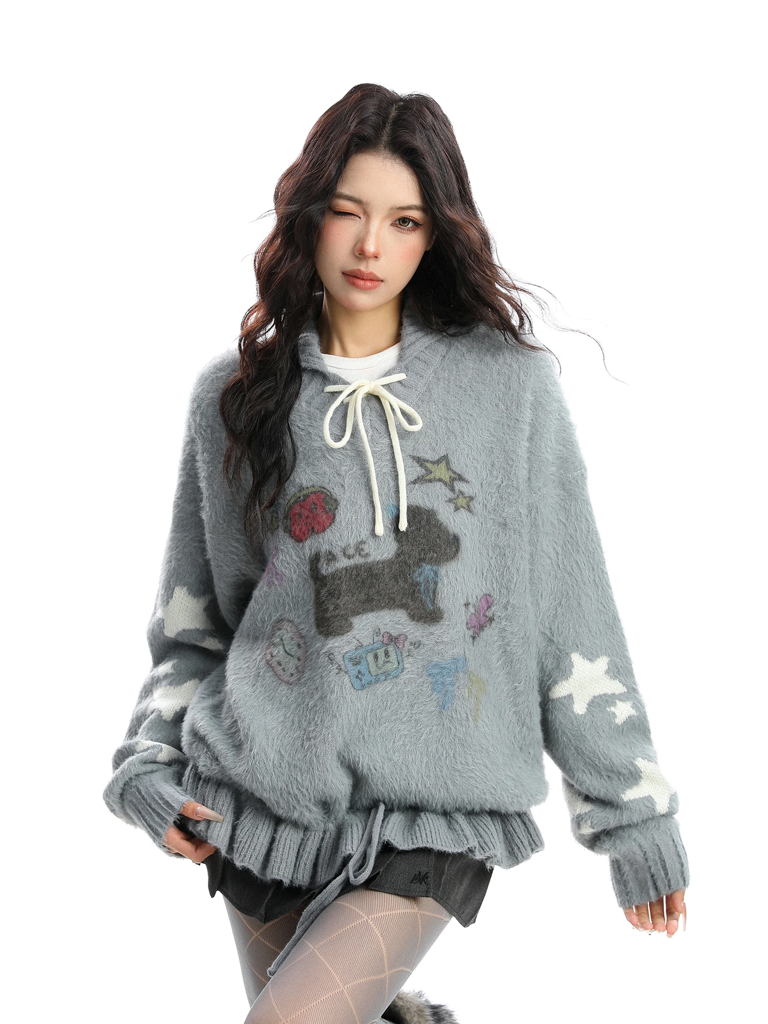 Cozy Cartoon Dog Patterned Cable Knit Sweater Women's Autumn Winter Soft Warm Mink Velvet Dstring V-Ne Long Sve Top
Cozy Cartoon Dog Patterned Cable Knit Sweater Women's Autumn Winter Soft Warm Mink Velvet Dstring V-Ne Long Sve Top