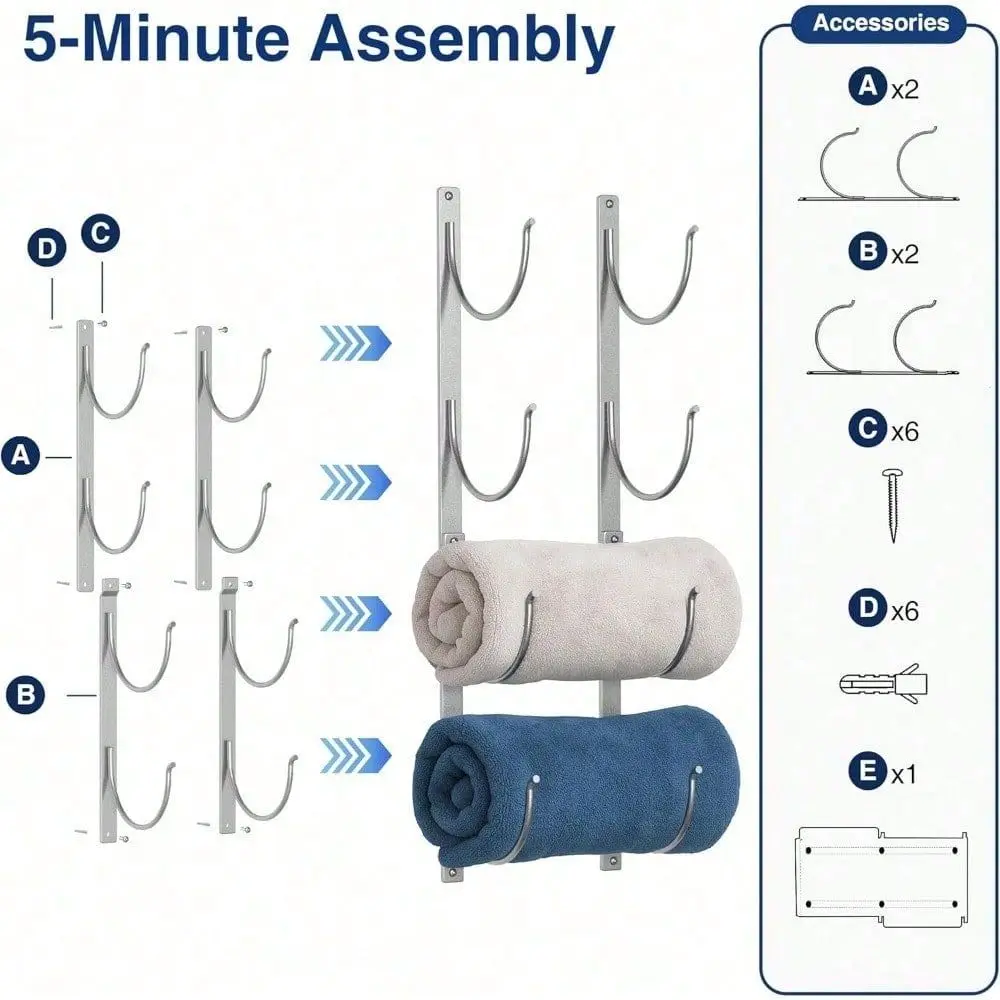 Rolled Towel Rack 4Tier Wall Mounted Towel Storage Holder, Hanging Organizer For Towels, Blankets, Large Bath Sheets, Space Sav
Rolled Towel Rack 4Tier Wall Mounted Towel Storage Holder, Hanging Organizer For Towels, Blankets, Large Bath Sheets, Space Sav