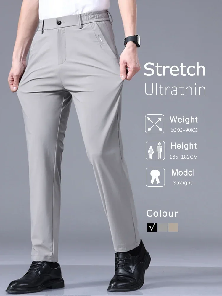 Pop Business Ultra-thin Pants Men's High Elastic Straight Casual Slim Trousers Breathable Classic Male Brand Pant Black Gray
Pop Business Ultra-thin Pants Men's High Elastic Straight Casual Slim Trousers Breathable Classic Male Brand Pant Black Gray