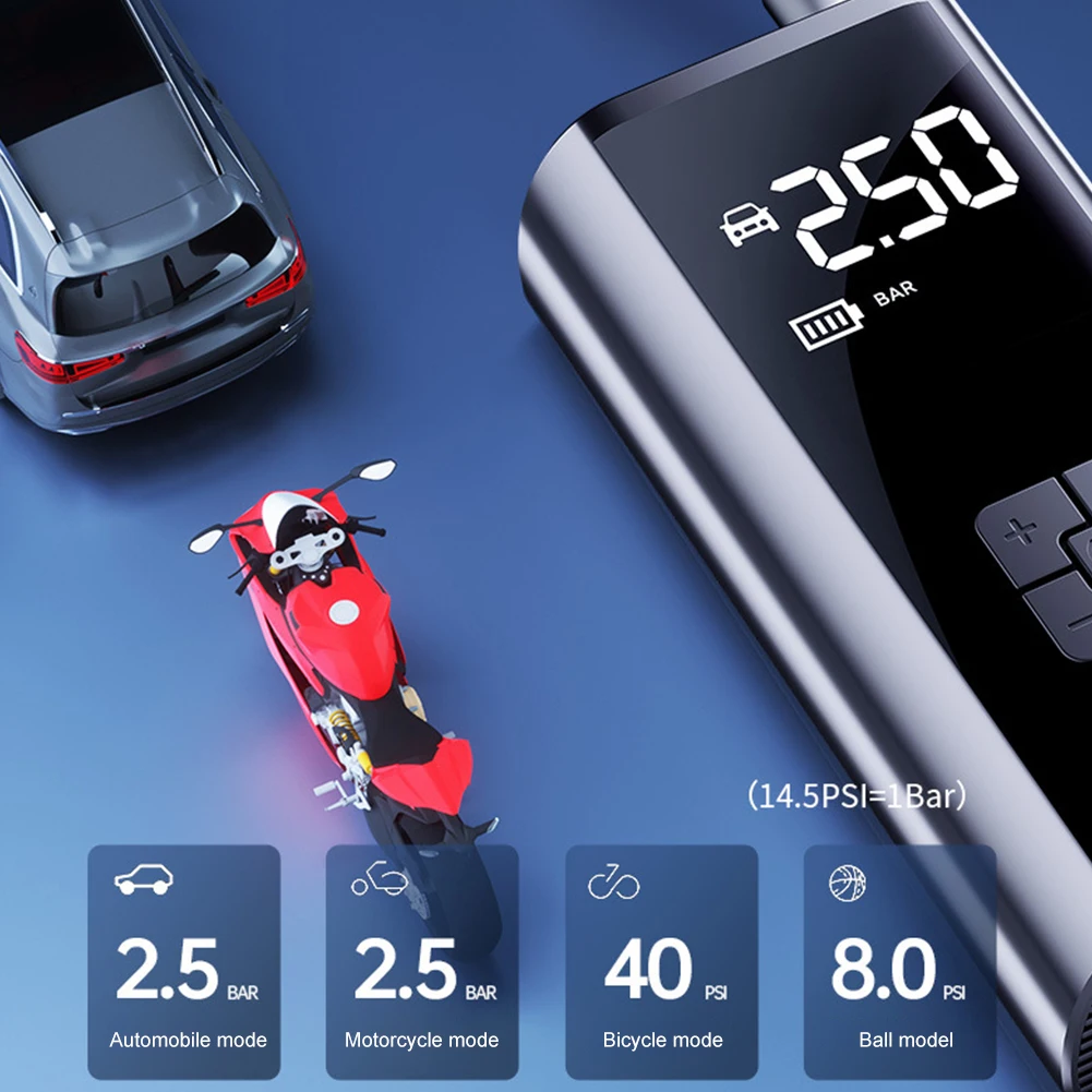 Портативный автомобильный насос 150PSI с подсветкой, велосипедный воздушный компрессор, дисплей мощности, насос для автомобильных шин для автомобиля, велосипедного мяча
Портативный автомобильный насос 150PSI с подсветкой, велосипедный воздушный компрессор, дисплей мощности, насос для автомобильных шин для автомобиля, велосипедного мяча