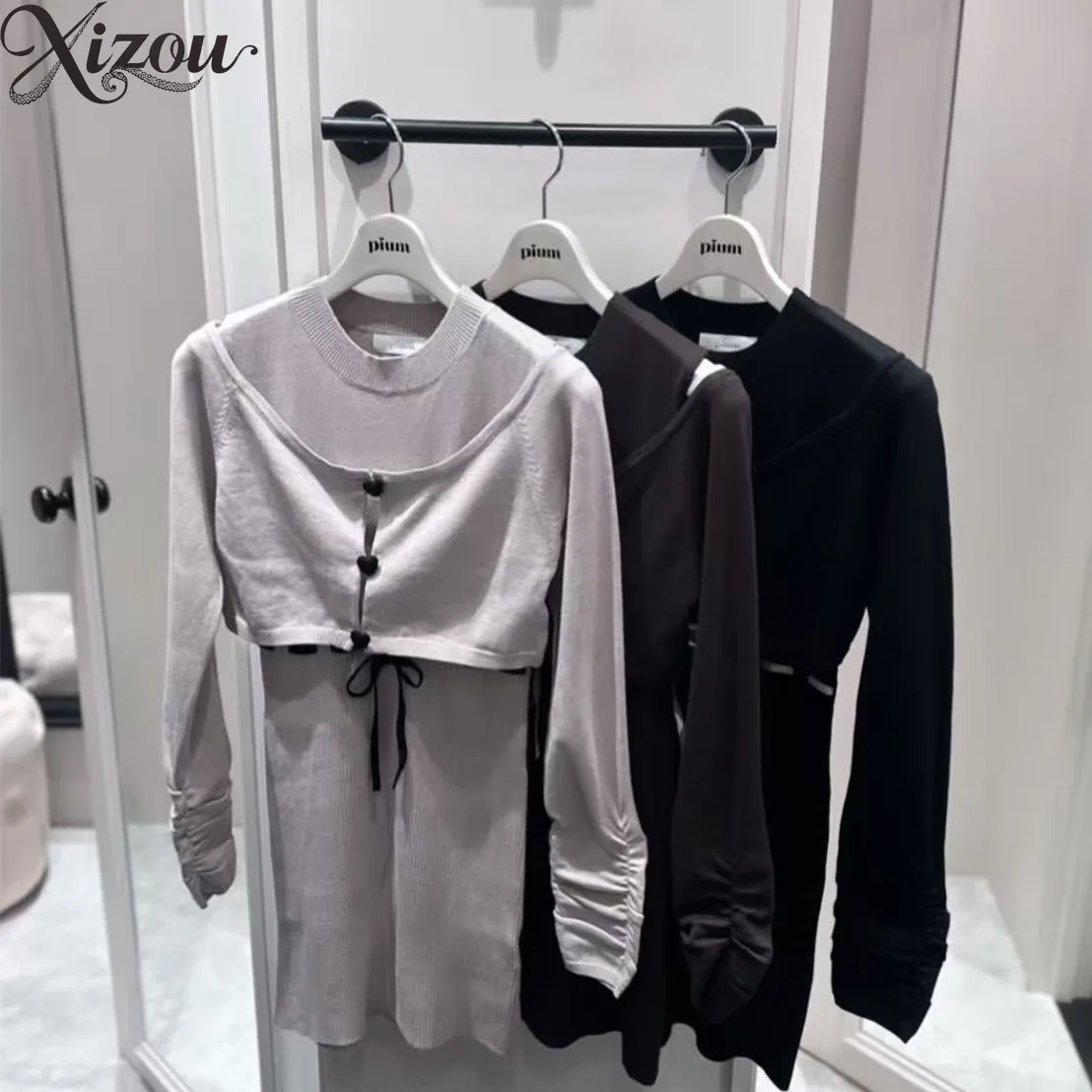 Elegant Dress Tie Back Bow Waist Vest Dresses One Shoulder Cardigan Two Piece Set Japanese Sweet Knitted Outfit Spring Autumn
Elegant Dress Tie Back Bow Waist Vest Dresses One Shoulder Cardigan Two Piece Set Japanese Sweet Knitted Outfit Spring Autumn