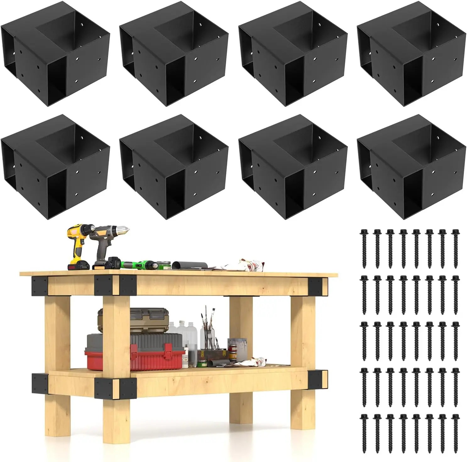 8 Pack Heavy Duty Workbench Bracket Kit, 3-Way Right Angle Steel Corner Brackets for 4x4 & 2x4 Lumber, DIY Garage Work Table
8 Pack Heavy Duty Workbench Bracket Kit, 3-Way Right Angle Steel Corner Brackets for 4x4 & 2x4 Lumber, DIY Garage Work Table