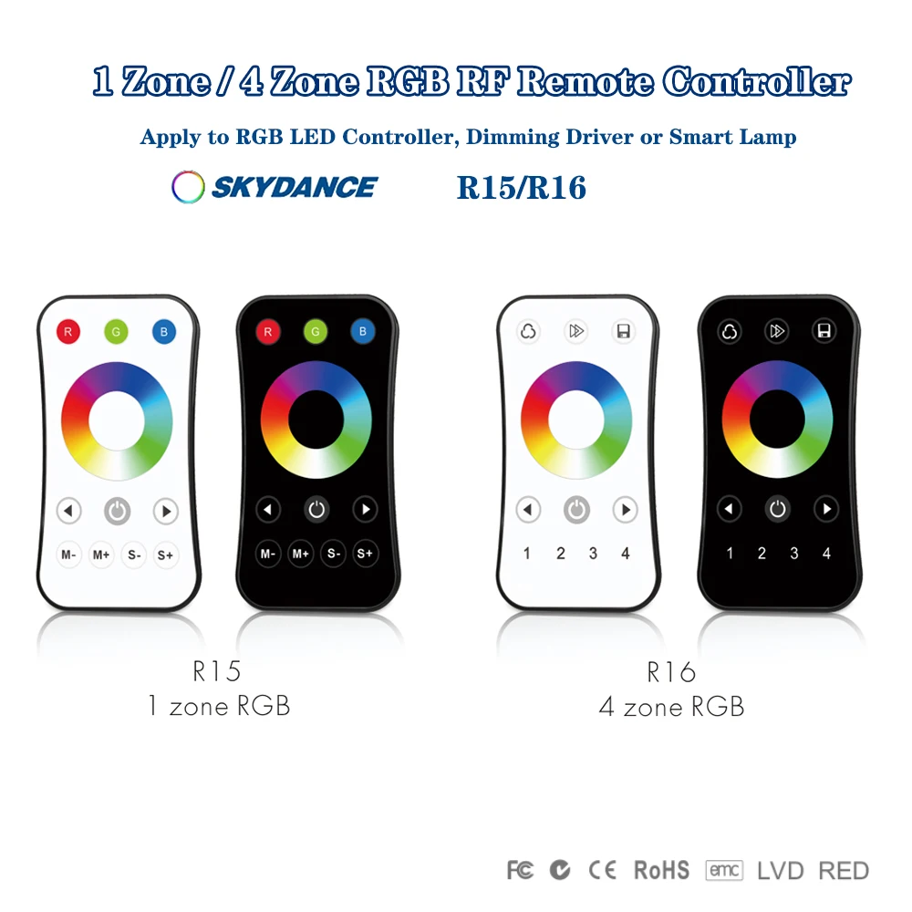 Skydance R15 R16 1/4 Zone Ультратонкое мини-сенсорное колесо RF2,4 ГГц Дистанционный переключатель с затемнением для контроллера серии модулей RGB Strip
Skydance R15 R16 1/4 Zone Ультратонкое мини-сенсорное колесо RF2,4 ГГц Дистанционный переключатель с затемнением для контроллера серии модулей RGB Strip