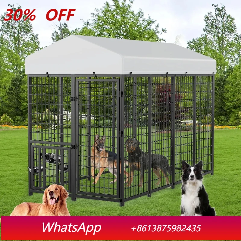 Heavy Duty Outdoor Dog Kennel with Rotating Bowls, 8x4x5.6ft, Durable Steel Frame and Waterproof Cover
Heavy Duty Outdoor Dog Kennel with Rotating Bowls, 8x4x5.6ft, Durable Steel Frame and Waterproof Cover