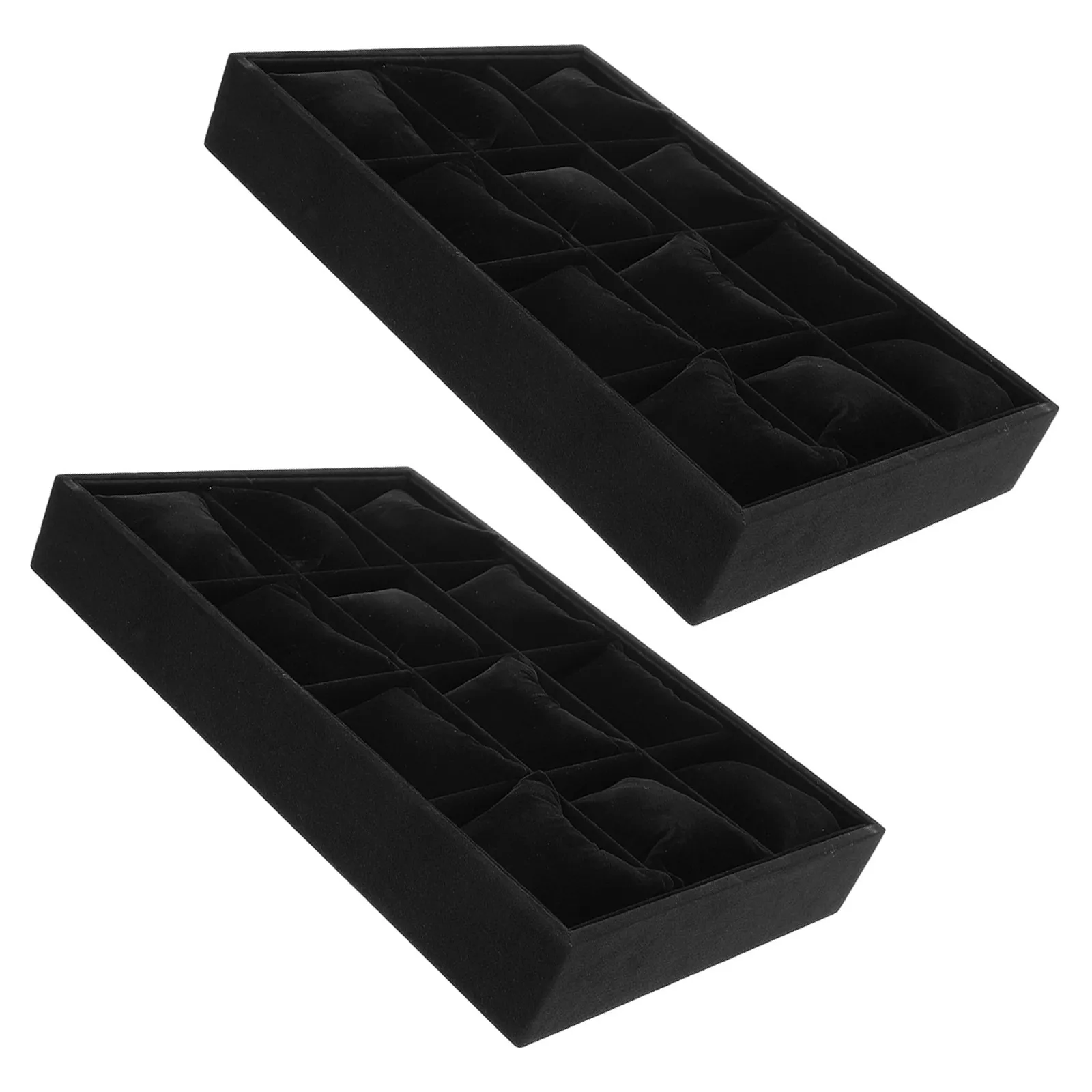 2Pcs Black 12-Grid Jewelry Organizer Tray Soft Surface Watch Bracelet Holder Display Storage Box for Office Bedroom Desktop
2Pcs Black 12-Grid Jewelry Organizer Tray Soft Surface Watch Bracelet Holder Display Storage Box for Office Bedroom Desktop