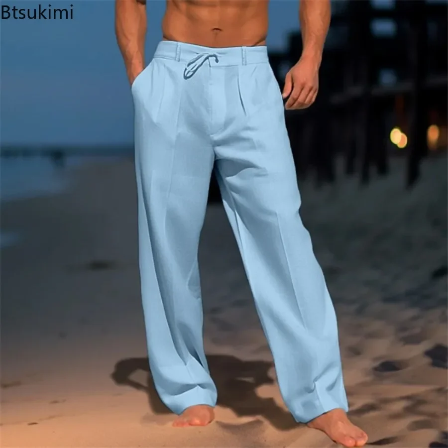 Summer Solid Cotton Linen Beach Pants Men's Fashion Loose Breathable Casual Straight Pants Simple Basic Drawstring Trousers Male
Summer Solid Cotton Linen Beach Pants Men's Fashion Loose Breathable Casual Straight Pants Simple Basic Drawstring Trousers Male