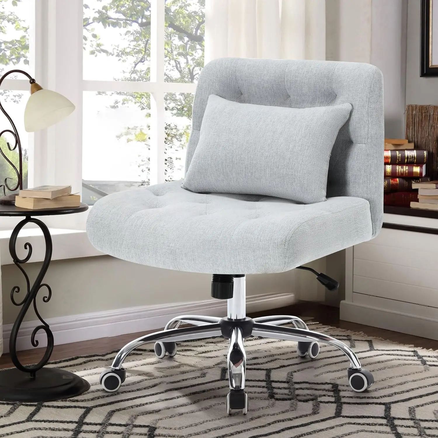 Criss Cross Chair, Arml Office Chair With Wheels Comfortable, Swivel Fabric Vanity Chairs With Ba And Lumbar Pillow, Adjustable
Criss Cross Chair, Arml Office Chair With Wheels Comfortable, Swivel Fabric Vanity Chairs With Ba And Lumbar Pillow, Adjustable