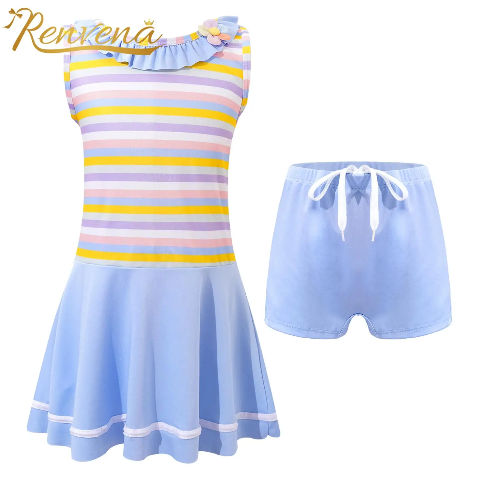 Children's Swimsuit Sleeveless Stripes Print Swim Dress with Boyshort Set Kids Girls Two Pieces Bathing Suit Pool Beach Swimwear
Children's Swimsuit Sleeveless Stripes Print Swim Dress with Boyshort Set Kids Girls Two Pieces Bathing Suit Pool Beach Swimwear