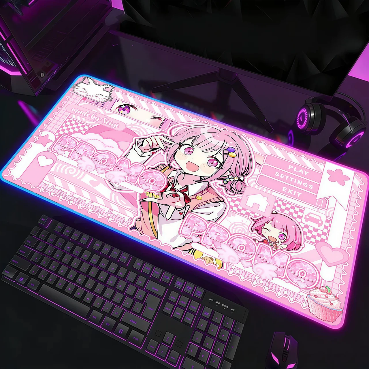 RGB Gaming Mouse Pad,Large Extended Desk Mat,Anti-slip Rubber Base,Stitched Edges,Pink Grid Game UI Twin Cute Anime Girl Print
RGB Gaming Mouse Pad,Large Extended Desk Mat,Anti-slip Rubber Base,Stitched Edges,Pink Grid Game UI Twin Cute Anime Girl Print