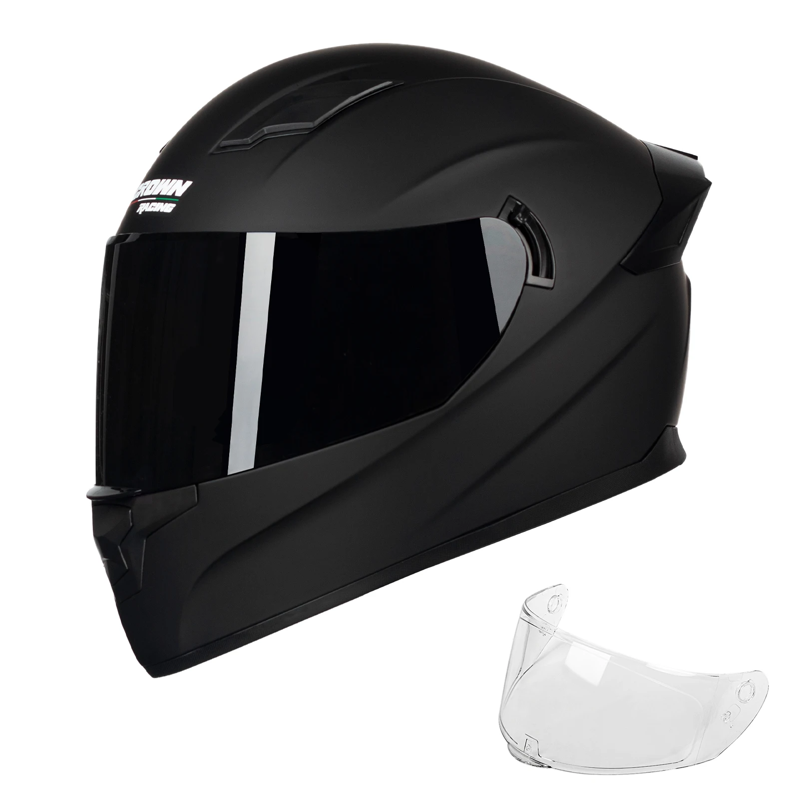 Crown Racing F-700 Full Face Motorcycle Helmet for Adults, DOT FMVSS 218 Certified Street Bike Helmet with Tinted Shield, Clear Replacement Visor and Removable Liner
Crown Racing F-700 Full Face Motorcycle Helmet for Adults, DOT FMVSS 218 Certified Street Bike Helmet with Tinted Shield, Clear Replacement Visor and Removable Liner