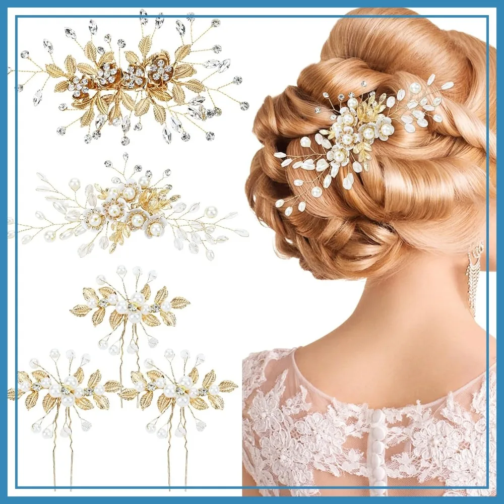 5 Pcs Gold Pearl Rhinestone Wedding Hair Clips Barrettes Floral Hair Pins for Brides Bridesmaids Women Girls
5 Pcs Gold Pearl Rhinestone Wedding Hair Clips Barrettes Floral Hair Pins for Brides Bridesmaids Women Girls
