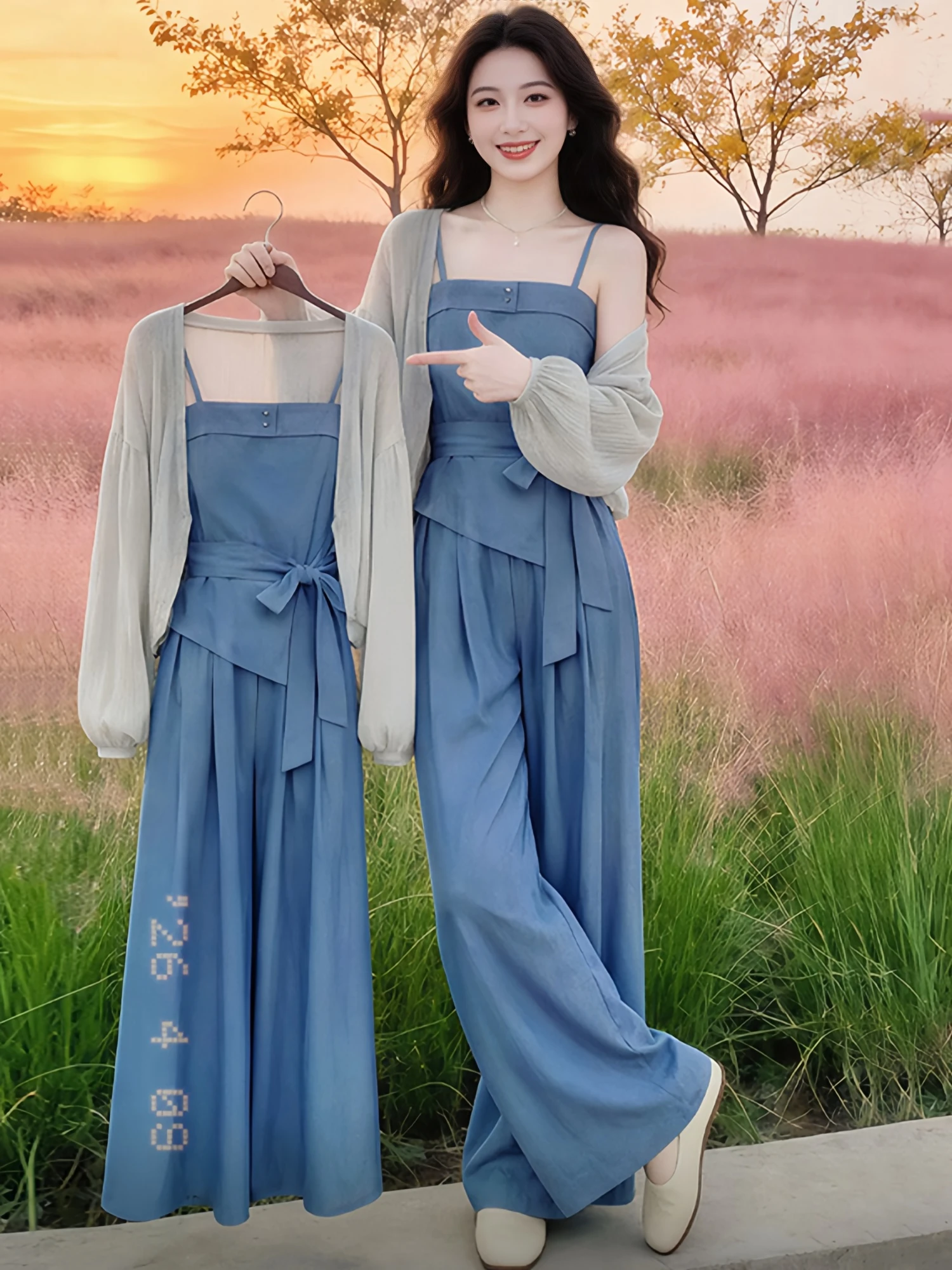 Elegant Knitted Wrap Dress with Belt High Waist Wide Leg Pants Spring Summer Lightweight Three Piece Set for Women Casual Wear
Elegant Knitted Wrap Dress with Belt High Waist Wide Leg Pants Spring Summer Lightweight Three Piece Set for Women Casual Wear