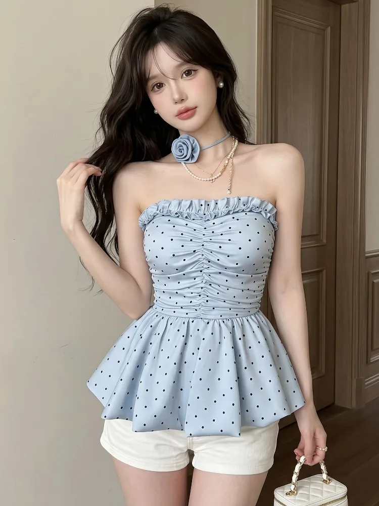 Polka Dot Ruffle Hem Tube Top Vest Pure Desirable Girl Style Summer New Fashion Versatile Top Breathable Skin-Friendly City Walk
Polka Dot Ruffle Hem Tube Top Vest Pure Desirable Girl Style Summer New Fashion Versatile Top Breathable Skin-Friendly City Walk