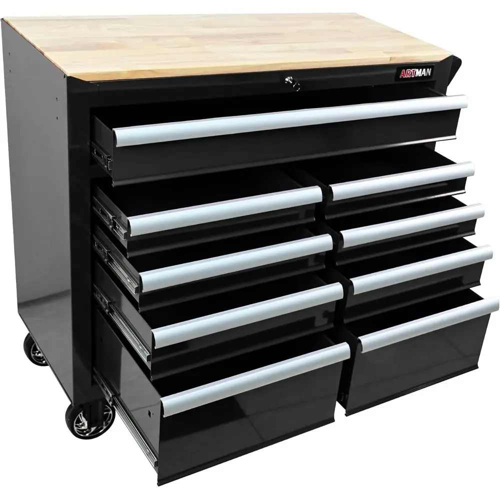 Sturdy Rolling Tool Chest with 9-Drawer Wood Top Cart for Mobile Workbench in Black
Sturdy Rolling Tool Chest with 9-Drawer Wood Top Cart for Mobile Workbench in Black