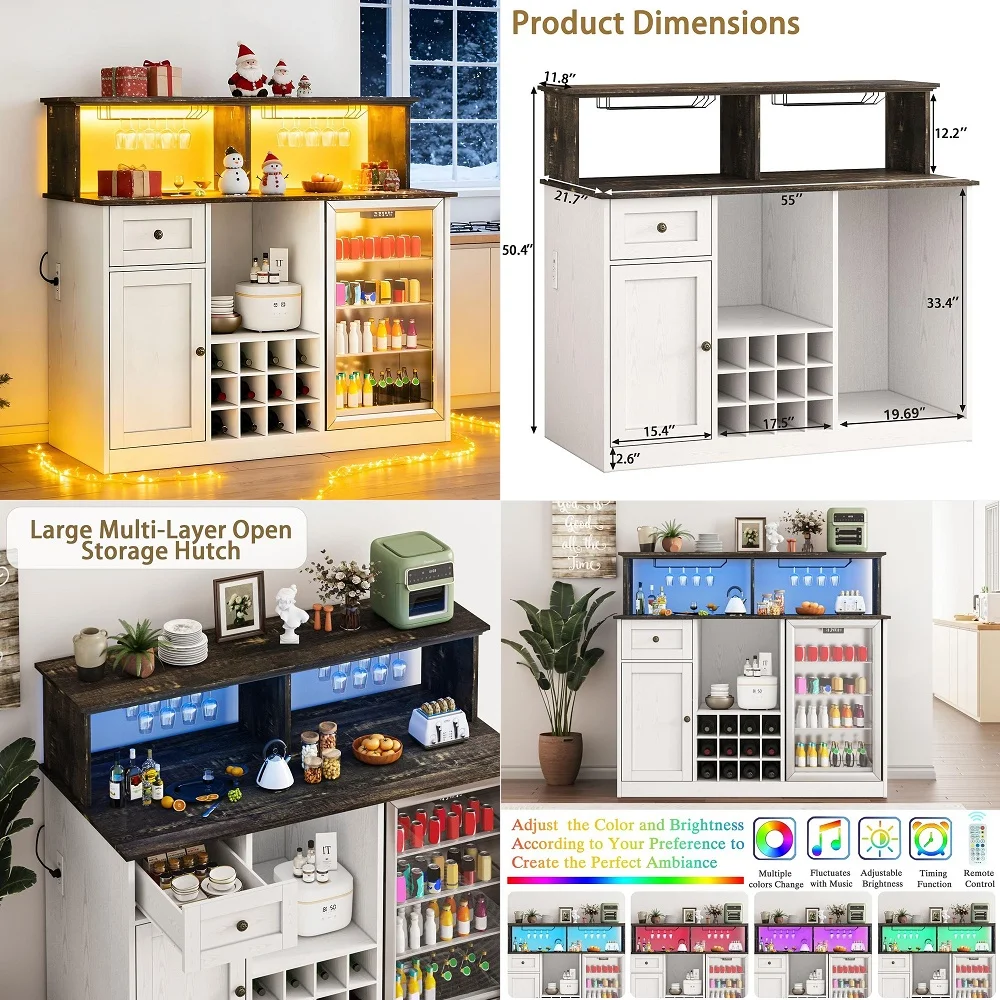 Bar Cabinet with Fridge Space, 55 Farmhouse Coffee Bar with LED Lights amp Power Outlet, Mini Fridge Cabinet with Storage, Wine
Bar Cabinet with Fridge Space, 55 Farmhouse Coffee Bar with LED Lights amp Power Outlet, Mini Fridge Cabinet with Storage, Wine