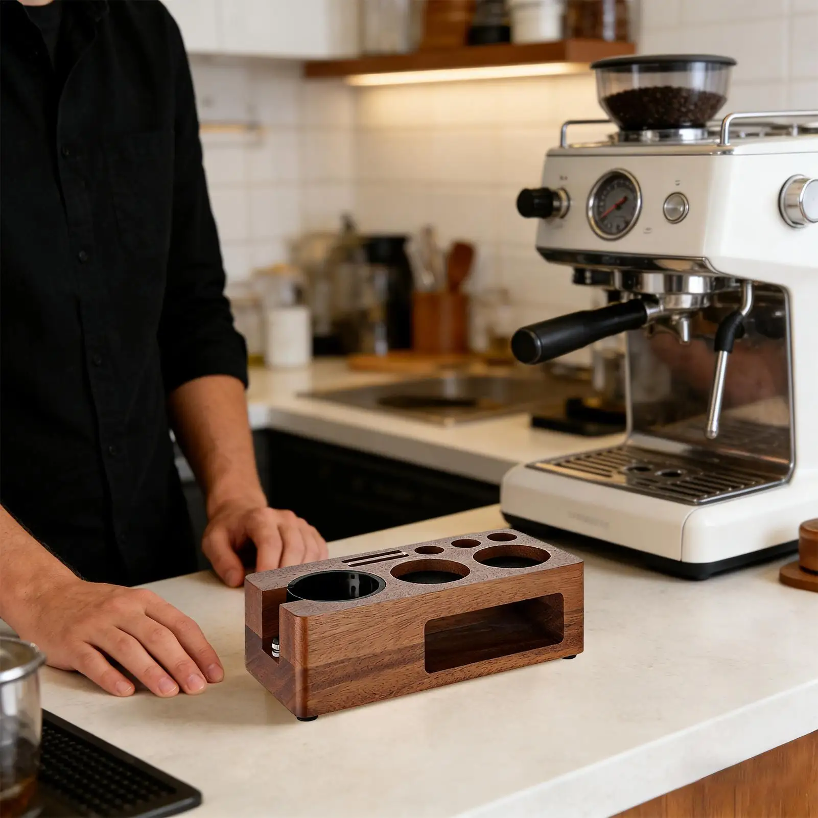 Espresso Tamper Station Wooden Espresso Storage Station Compatible With 51-58mm Powder Hammer Coffee Organizer Station
Espresso Tamper Station Wooden Espresso Storage Station Compatible With 51-58mm Powder Hammer Coffee Organizer Station