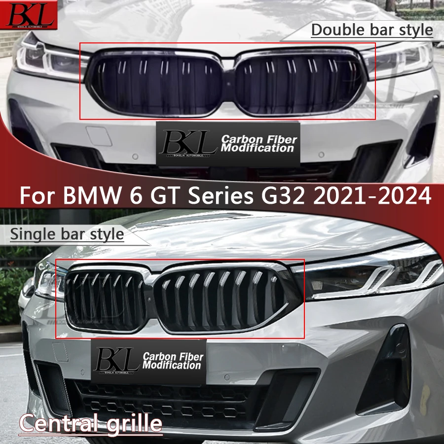 For BMW 6 Series G32 6GT 2021-2024 Double bar double kidney grille bright black ABS single carbon fiber front bumper car grille 
For BMW 6 Series G32 6GT 2021-2024 Double bar double kidney grille bright black ABS single carbon fiber front bumper car grille